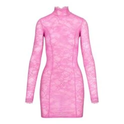 SKIMS LACE TURTLENECK DRESS | BUBBLE GUM