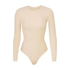 FITS EVERYBODY LONG SLEEVE CREW NECK BODYSUIT | SAND