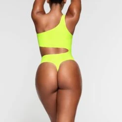 FITS EVERYBODY ONE SHOULDER CUT OUT BODYSUIT | GREEN HIGHLIGHTER -Deals Easy Allure Wardrobe Store SKIMS BODYSUIT BD THG 3042 NA GRH 019