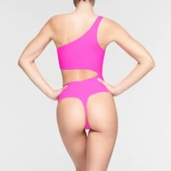 FITS EVERYBODY ONE SHOULDER CUT OUT BODYSUIT | NEON PINK -Deals Easy Allure Wardrobe Store SKIMS BODYSUIT BD THG 3042 NC NPK 012 BK