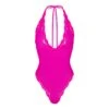 SUMMER MESH LACE DEEP PLUNGE THONG BODYSUIT | FUCHSIA
