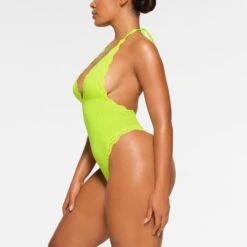 SUMMER MESH LACE DEEP PLUNGE THONG BODYSUIT | HIGHLIGHTER -Deals Easy Allure Wardrobe Store SKIMS BODYSUIT BD THG 3444 PA GRH 0008 SD