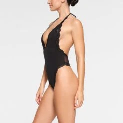 SUMMER MESH LACE DEEP PLUNGE THONG BODYSUIT | ONYX -Deals Easy Allure Wardrobe Store SKIMS BODYSUIT BD THG 3444 PC ONX 0022 SD