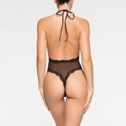 SUMMER MESH LACE DEEP PLUNGE THONG BODYSUIT | ONYX -Deals Easy Allure Wardrobe Store SKIMS BODYSUIT BD THG 3444 PC ONX 0028 BK