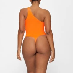 ESSENTIAL ONE SHOULDER BODYSUIT | ORANGE HIGHLIGHTER -Deals Easy Allure Wardrobe Store SKIMS BODYSUIT BD THG 3703 GA ORH 0015 BK