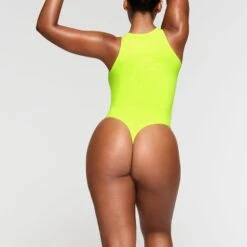 FITS EVERYBODY HIGH NECK BODYSUIT | GREEN HIGHLIGHTER -Deals Easy Allure Wardrobe Store SKIMS BODYSUIT BS BST 0232 NA GRH 017