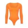ESSENTIAL LONG SLEEVE SCOOP NECK BODYSUIT | ORANGE HIGHLIGHTER