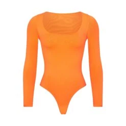 ESSENTIAL LONG SLEEVE SCOOP NECK BODYSUIT | ORANGE HIGHLIGHTER