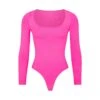 ESSENTIAL LONG SLEEVE SCOOP NECK BODYSUIT | PINK HIGHLIGHTER