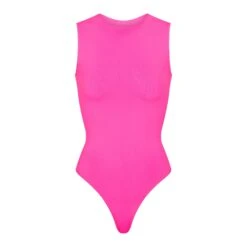 ESSENTIAL CREW NECK SLEEVELESS BODYSUIT | PINK HIGHLIGHTER