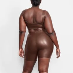 FAUX LEATHER BIKER SHORT | COCOA -Deals Easy Allure Wardrobe Store SKIMS LOUNGEWEAR AP BKE 1030 LD COA BK