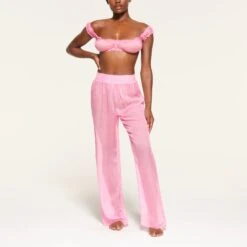 SKIMS ROMANCE CHIFFON SMOCKED PANT | BUBBLE GUM -Deals Easy Allure Wardrobe Store SKIMS LOUNGEWEAR AP BTM 1442 QB BBG 0003