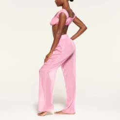 SKIMS ROMANCE CHIFFON SMOCKED PANT | BUBBLE GUM -Deals Easy Allure Wardrobe Store SKIMS LOUNGEWEAR AP BTM 1442 QB BBG 0010