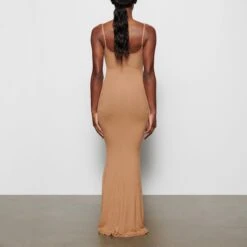 SOFT LOUNGE LONG SLIP DRESS | CAMEL -Deals Easy Allure Wardrobe Store SKIMS LOUNGEWEAR AP DRS 0596 CA CAM BK