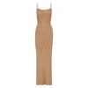 SOFT LOUNGE SHIMMER LONG SLIP DRESS | CAMEL
