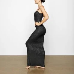 SOFT LOUNGE SHIMMER LONG SLIP DRESS | ONYX -Deals Easy Allure Wardrobe Store SKIMS LOUNGEWEAR AP DRS 0596 XD ONF 0011 SD