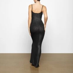 SOFT LOUNGE SHIMMER LONG SLIP DRESS | ONYX -Deals Easy Allure Wardrobe Store SKIMS LOUNGEWEAR AP DRS 0596 XD ONF 0017 BK