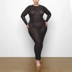 SUMMER MESH LONG SLEEVE DRESS | ONYX -Deals Easy Allure Wardrobe Store SKIMS LOUNGEWEAR AP DRS 1628 QC ONX 0004 FR x1a
