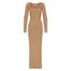 SOFT LOUNGE SHIMMER LONG SLEEVE DRESS | CAMEL