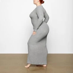 SOFT LOUNGE SHIMMER LONG SLEEVE DRESS | HEATHER GREY -Deals Easy Allure Wardrobe Store SKIMS LOUNGEWEAR AP DRS 1701 XB HGF 0010 SD