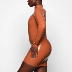 LATEX LONG SLEEVE DRESS | BRONZE -Deals Easy Allure Wardrobe Store SKIMS LOUNGEWEAR AP DRS 1951 ZA BRZ 0013 SD