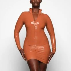 LATEX LONG SLEEVE DRESS | BRONZE -Deals Easy Allure Wardrobe Store SKIMS LOUNGEWEAR AP DRS 1951 ZA BRZ 0028 FR