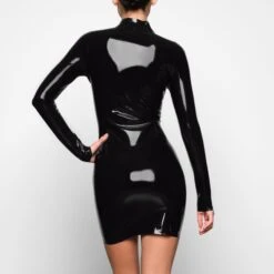 LATEX LONG SLEEVE DRESS | ONYX -Deals Easy Allure Wardrobe Store SKIMS LOUNGEWEAR AP DRS 1951 ZD ONX 0016 BK