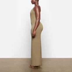 SMOOTH LOUNGE OPEN RACERBACK DRESS | KHAKI -Deals Easy Allure Wardrobe Store SKIMS LOUNGEWEAR AP DRS 2040 TA KHK 0007 SD