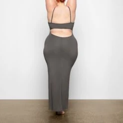 SMOOTH LOUNGE LOW BACK CAMI DRESS | GUNMETAL -Deals Easy Allure Wardrobe Store SKIMS LOUNGEWEAR AP DRS 2041 TB GUN 0015 BK