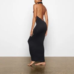 SMOOTH LOUNGE LOW BACK HALTER DRESS | ONYX -Deals Easy Allure Wardrobe Store SKIMS LOUNGEWEAR AP DRS 2042 TD ONX 0010 SD