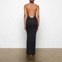 SMOOTH LOUNGE LOW BACK HALTER DRESS | ONYX -Deals Easy Allure Wardrobe Store SKIMS LOUNGEWEAR AP DRS 2042 TD ONX 0014 BK