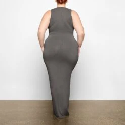 SMOOTH LOUNGE CREW NECK SLEEVELESS DRESS | GUNMETAL -Deals Easy Allure Wardrobe Store SKIMS LOUNGEWEAR AP DRS 2044 TB GUN 0015 BK