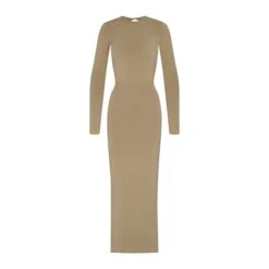 SMOOTH LOUNGE LONG SLEEVE OPEN BACK DRESS | KHAKI