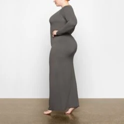 SMOOTH LOUNGE LONG SLEEVE OPEN BACK DRESS | GUNMETAL -Deals Easy Allure Wardrobe Store SKIMS LOUNGEWEAR AP DRS 2045 TB GUN 0016 SD