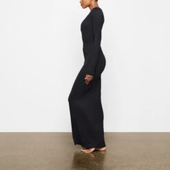 SMOOTH LOUNGE LONG SLEEVE OPEN BACK DRESS | ONYX -Deals Easy Allure Wardrobe Store SKIMS LOUNGEWEAR AP DRS 2045 TD ONX 0007 SD