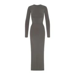 SMOOTH LOUNGE CREW NECK LONG SLEEVE DRESS | GUNMETAL