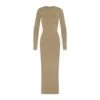 SMOOTH LOUNGE CREW NECK LONG SLEEVE DRESS | KHAKI