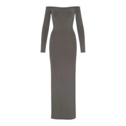 SMOOTH LOUNGE OFF THE SHOULDER DRESS | GUNMETAL