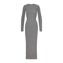 SOFT LOUNGE CREW NECK LONG DRESS | HEATHER GREY