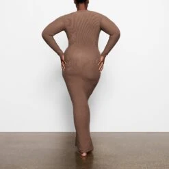 SOFT LOUNGE CREW NECK LONG DRESS | OXIDE -Deals Easy Allure Wardrobe Store SKIMS LOUNGEWEAR AP DRS 2118 OA OXD BK