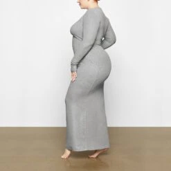 SOFT LOUNGE SHIMMER CREW NECK LONG DRESS | HEATHER GREY -Deals Easy Allure Wardrobe Store SKIMS LOUNGEWEAR AP DRS 2118 XB HGF 0010 SD