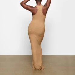 SOFT LOUNGE SHIMMER RACERBACK DRESS | CAMEL -Deals Easy Allure Wardrobe Store SKIMS LOUNGEWEAR AP DRS 2119 XC CMF 0013 BK