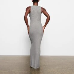 SOFT LOUNGE SLEEVELESS LONG DRESS | HEATHER GREY -Deals Easy Allure Wardrobe Store SKIMS LOUNGEWEAR AP DRS 2120 OB HEG BK