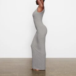 SOFT LOUNGE SLEEVELESS LONG DRESS | HEATHER GREY -Deals Easy Allure Wardrobe Store SKIMS LOUNGEWEAR AP DRS 2120 OB HEG SD