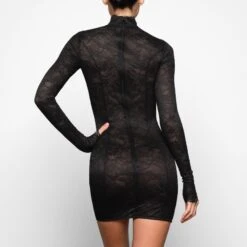 SKIMS LACE TURTLENECK DRESS | ONYX -Deals Easy Allure Wardrobe Store SKIMS LOUNGEWEAR AP DRS 2144 ZD ONX 0027