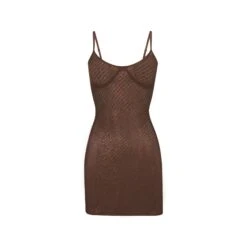 LOGO MESH FOIL CAMI DRESS | COCOA