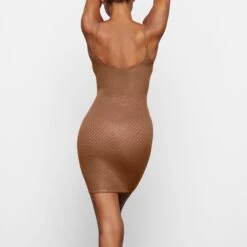 LOGO MESH FOIL CAMI DRESS | CARAMEL -Deals Easy Allure Wardrobe Store SKIMS LOUNGEWEAR AP DRS 2185 SC CAR 0032 BK