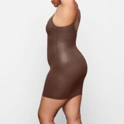 LOGO MESH FOIL CAMI DRESS | COCOA -Deals Easy Allure Wardrobe Store SKIMS LOUNGEWEAR AP DRS 2185 SD COA 0014 SD