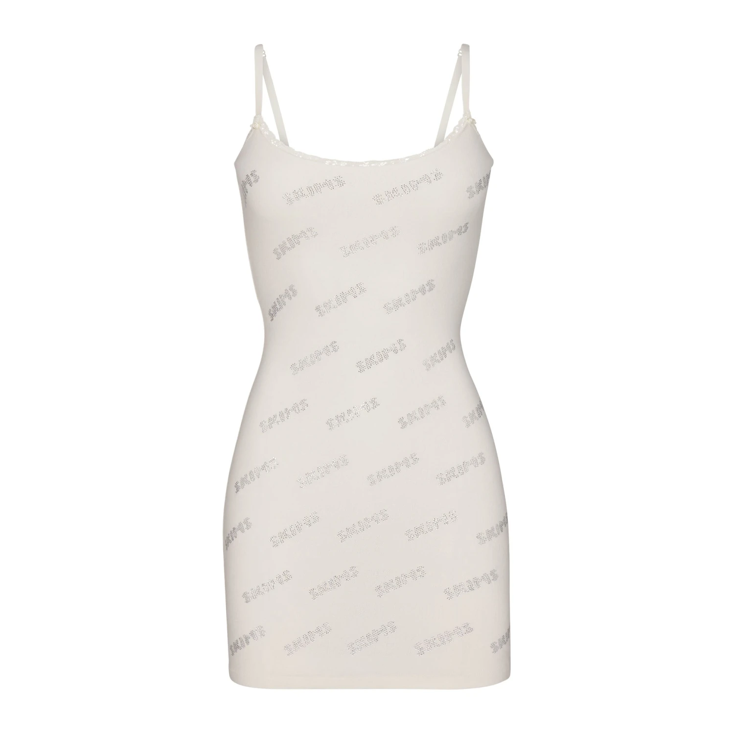 RHINESTONE LOGO POINTELLE MINI SLIP DRESS | MARBLE 1 RHINESTONE LOGO POINTELLE MINI SLIP DRESS | MARBLE