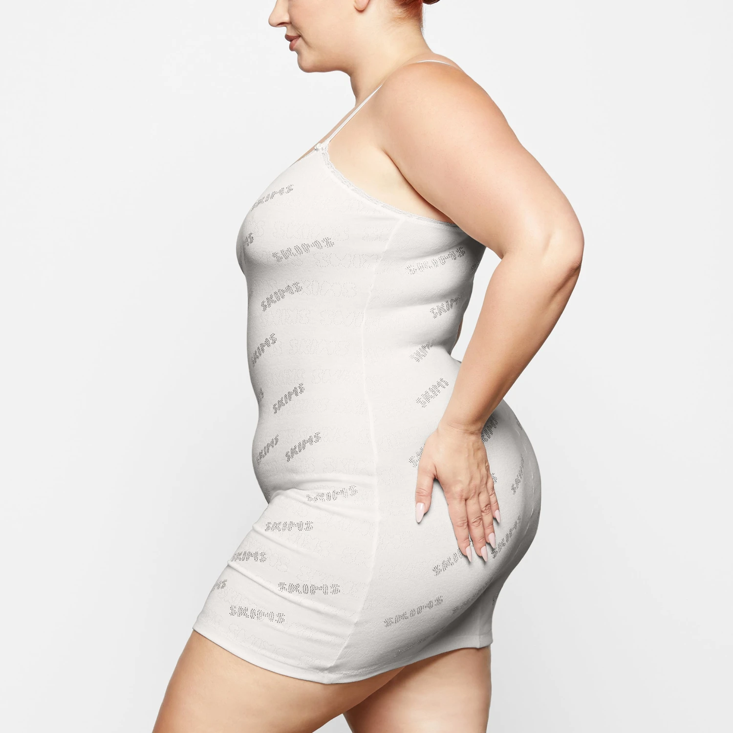 RHINESTONE LOGO POINTELLE MINI SLIP DRESS | MARBLE 3 RHINESTONE LOGO POINTELLE MINI SLIP DRESS | MARBLE - Image 3